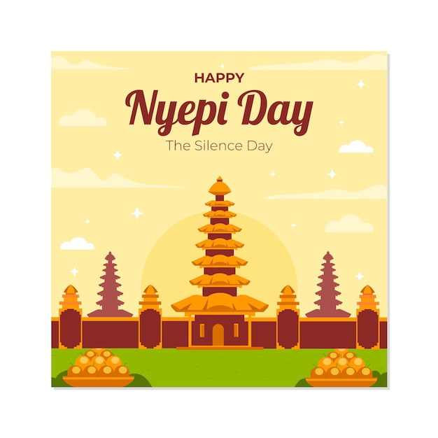 Gratis vector platte nyepi-wenskaartsjabloon