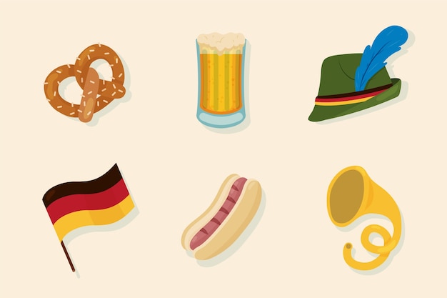 Gratis vector platte oktoberfest elementen collectie