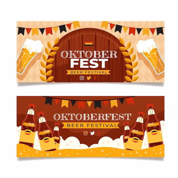 Platte oktoberfest horizontale banners set