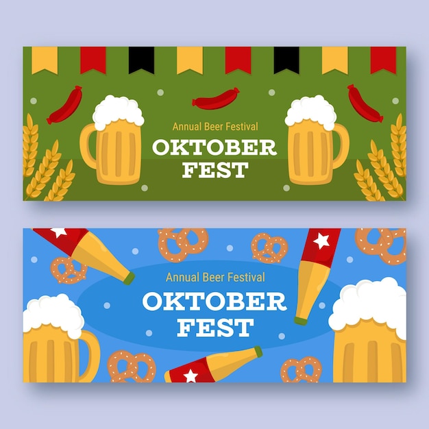 Platte oktoberfest horizontale banners set