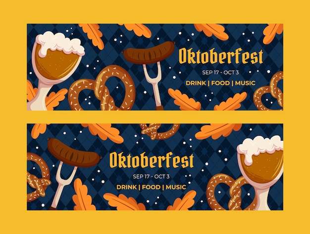 Platte oktoberfest horizontale banners set