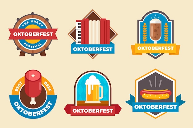 Gratis vector platte oktoberfest labels collectie