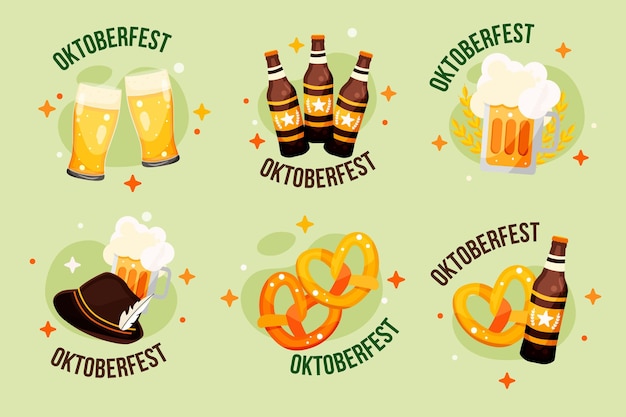 Gratis vector platte oktoberfest labels collectie