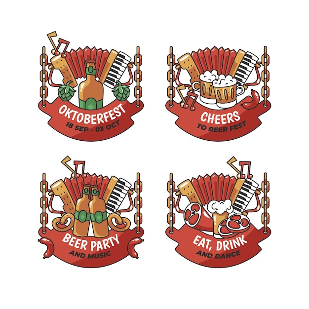 Gratis vector platte oktoberfest labels collectie