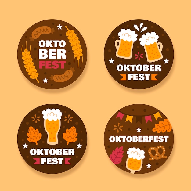 Gratis vector platte oktoberfest labels collectie