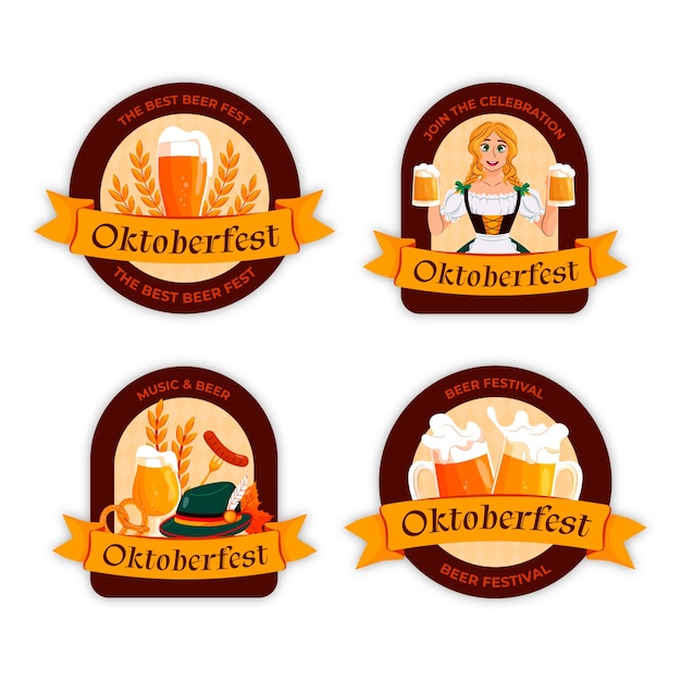 Gratis vector platte oktoberfest labels collectie