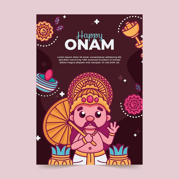 Gratis vector platte onam poster concept