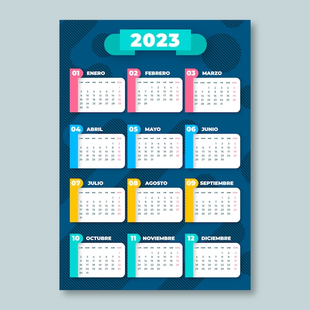 Gratis vector platte ontwerp 2023 geometrische kleurrijke kalender