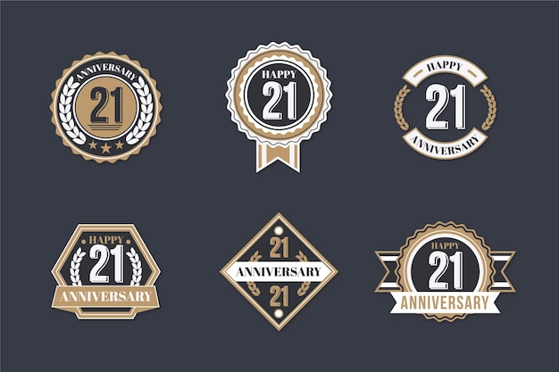 Platte ontwerp 21 jubileum badges collectie