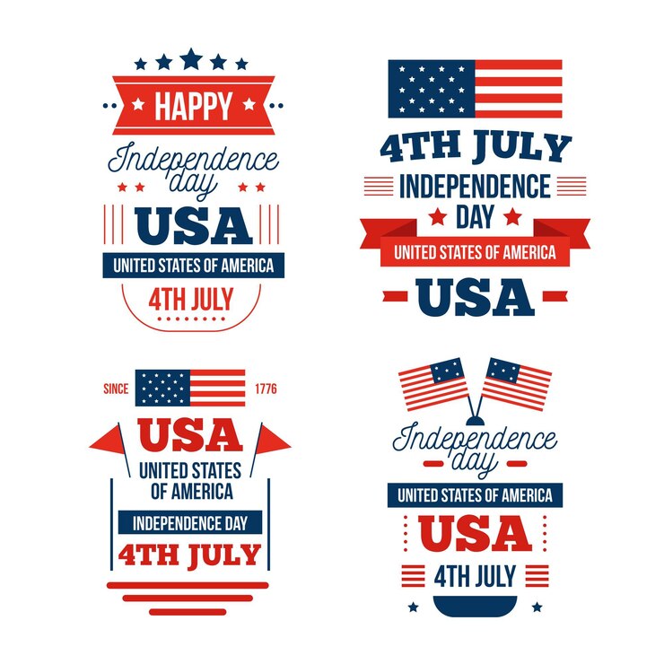 Gratis Vector platte ontwerp 4 juli etiketten