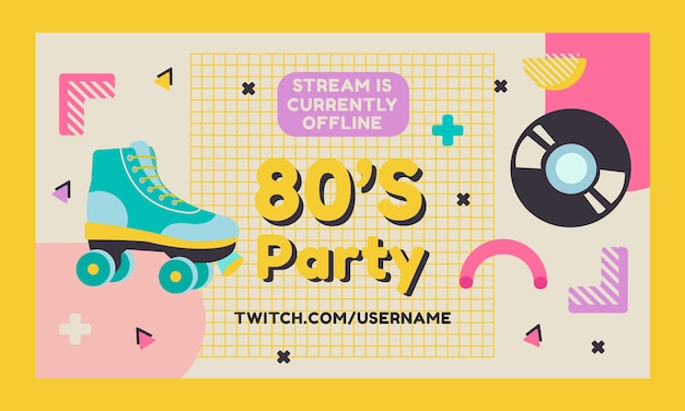 Gratis vector platte ontwerp 80s feest twitch achtergrond