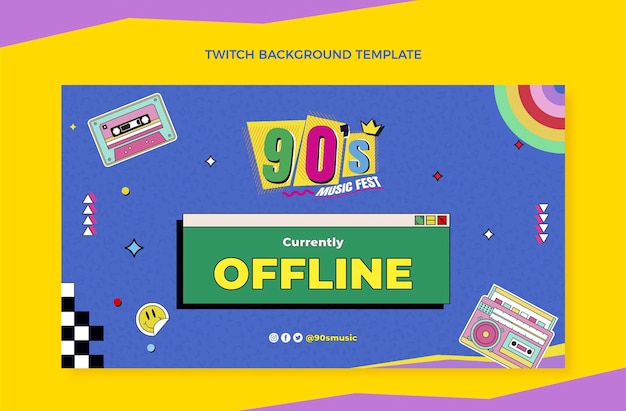 Platte ontwerp 90s muziekfestival twitch achtergrond