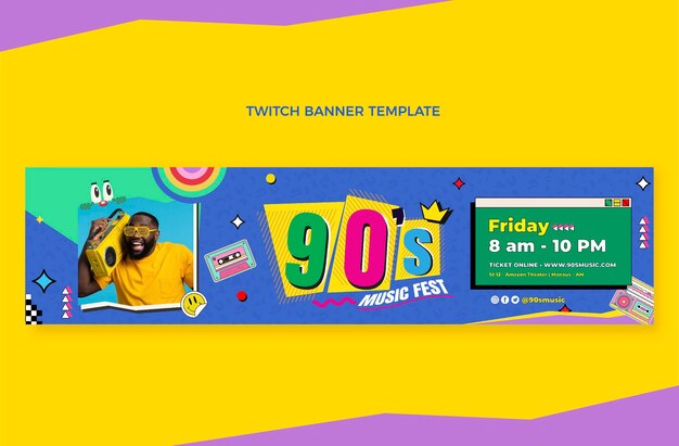 Platte ontwerp 90s muziekfestival twitch banner