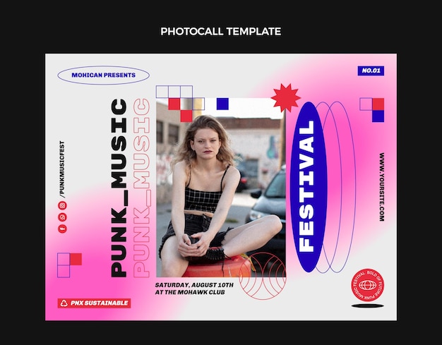 Gratis vector platte ontwerp 90s nostalgische muziekfestival photocall