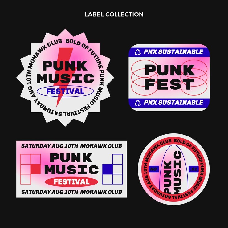 Gratis Vector platte ontwerp 90s nostalgische muziekfestivallabels