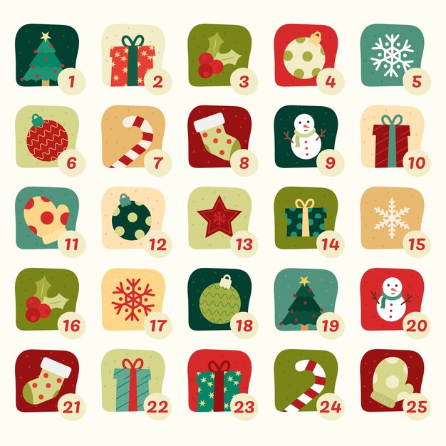 Platte ontwerp adventskalender concept