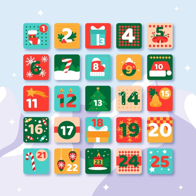 Gratis vector platte ontwerp adventskalender