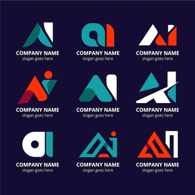 Gratis vector platte ontwerp ai logo sjabloonpakket