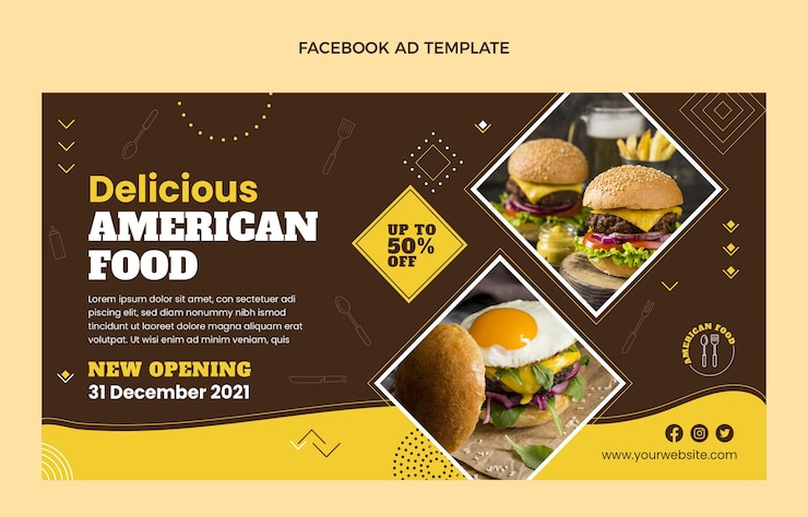 Gratis Vector platte ontwerp amerikaans eten facebook sjabloon