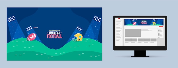 Gratis vector platte ontwerp amerikaans voetbal youtube-kanaalkunst