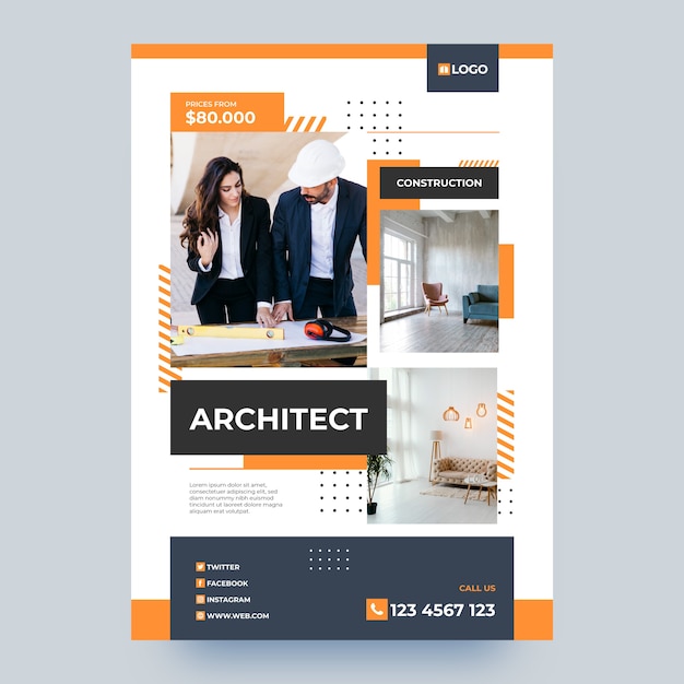 Platte ontwerp architect poster sjabloon