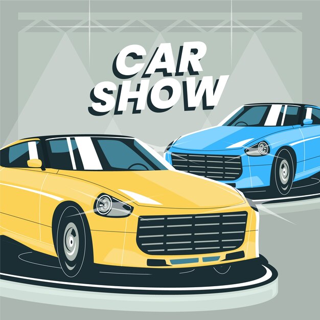 Platte ontwerp auto show illustratie