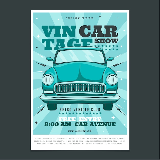 Gratis vector platte ontwerp auto show poster sjabloon