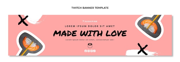 Gratis vector platte ontwerp aziatisch eten twitch banner