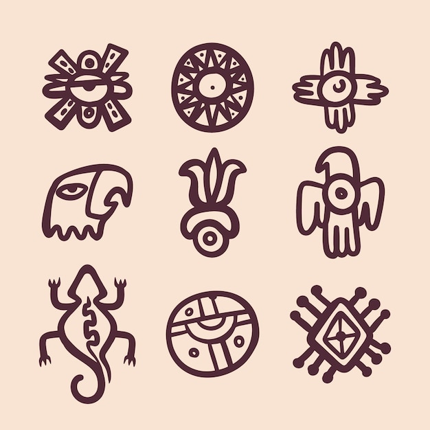 Gratis vector platte ontwerp azteekse pictogrammen