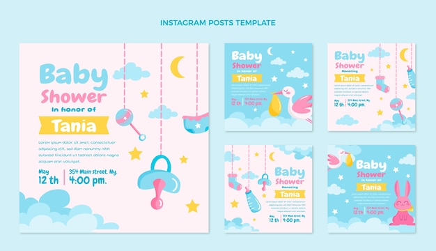 Platte ontwerp baby shower instagram postsjabloon