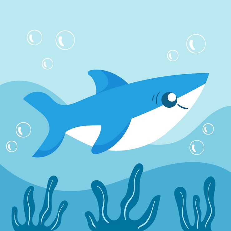 Gratis Vector platte ontwerp babyhaai in cartoon-stijl