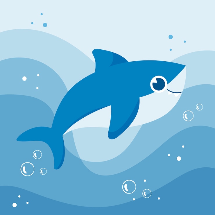 Gratis Vector platte ontwerp babyhaai in cartoon-stijl