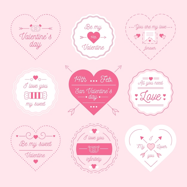 Platte ontwerp badge collectie voor valentijnsdag