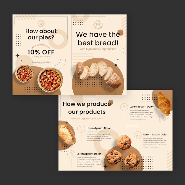 Platte ontwerp bakkerij winkel brochure sjabloon