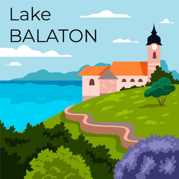 Platte ontwerp balatonmeer bestemming illustratie