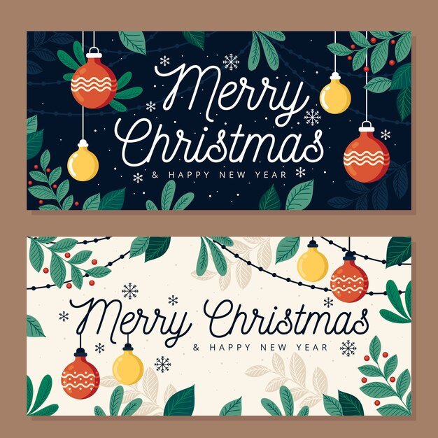 Platte ontwerp banners kerstsjabloon