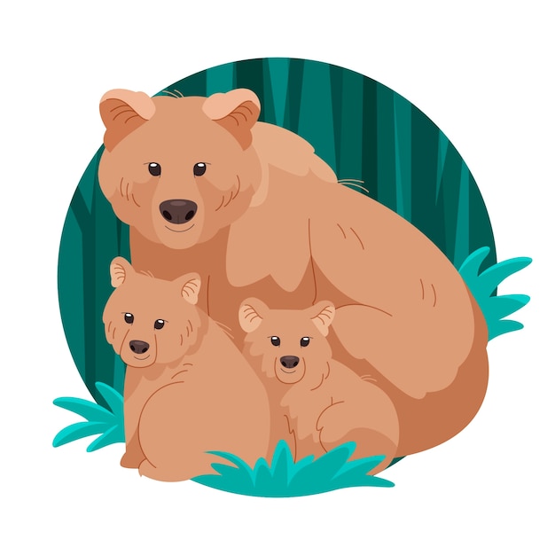 Platte ontwerp beer familie illustratie