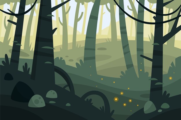 Platte ontwerp betoverde bosillustratie