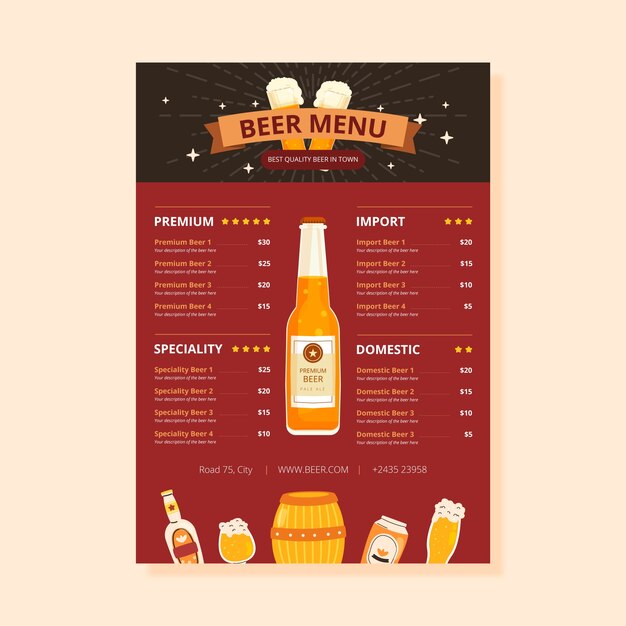 Platte ontwerp bier menusjabloon