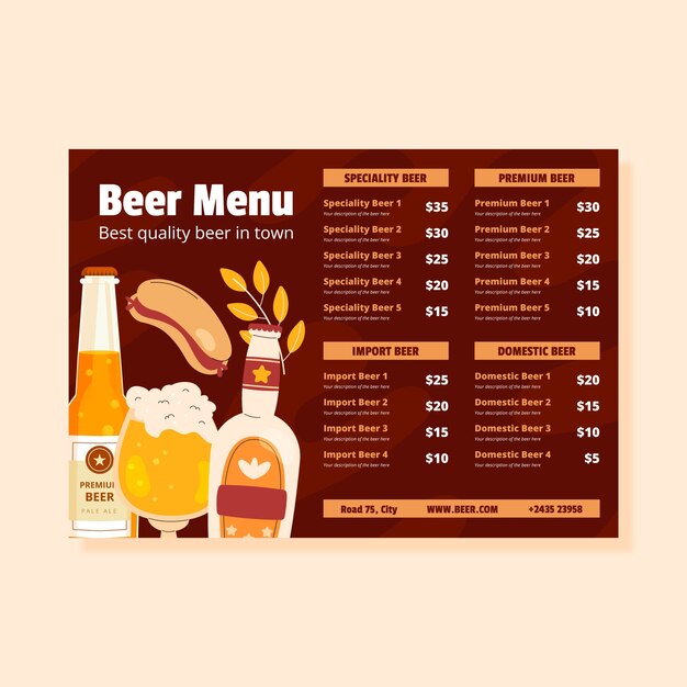 Platte ontwerp bier menusjabloon
