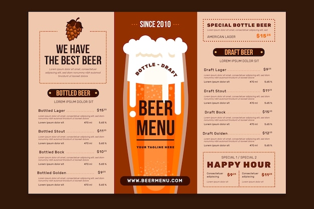 Gratis vector platte ontwerp bier menusjabloon