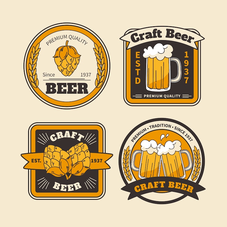 Gratis Vector platte ontwerp bieretiketten ontwerp