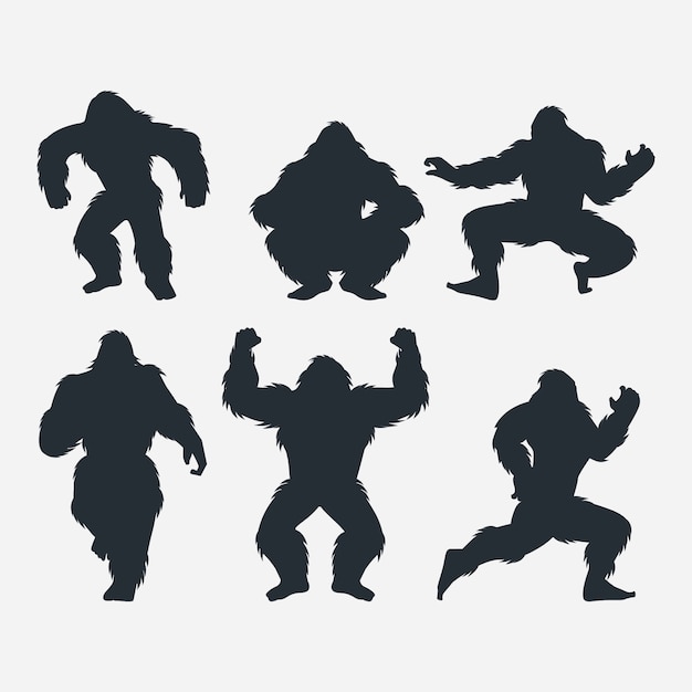 Gratis vector platte ontwerp bigfoot silhouet set