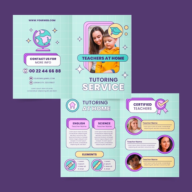 Gratis vector platte ontwerp bijlesservicebrochure