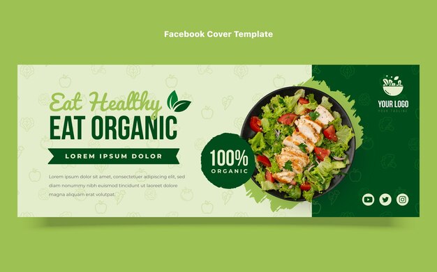 Platte ontwerp biologisch voedsel facebook voorbladsjabloon