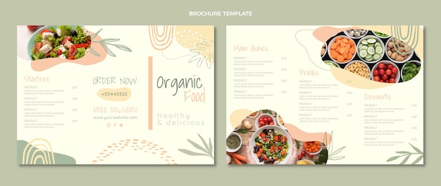 Platte ontwerp biologisch voedselbrochure