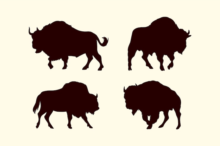 Gratis Vector platte ontwerp bizon silhouetten