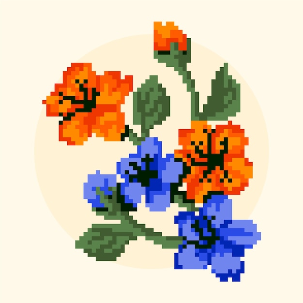 Gratis vector platte ontwerp bloem pixel kunst illustratie