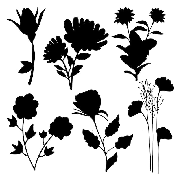 Gratis vector platte ontwerp bloem silhouetten