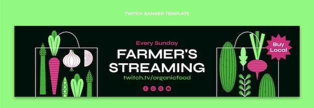 Gratis vector platte ontwerp boeren streaming twitch banner
